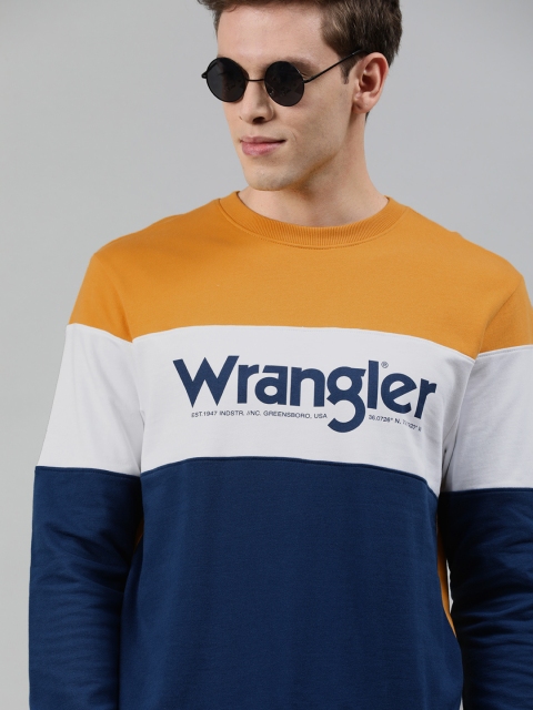 

Wrangler Men Mustard & White Colourblocked Sweatshirt
