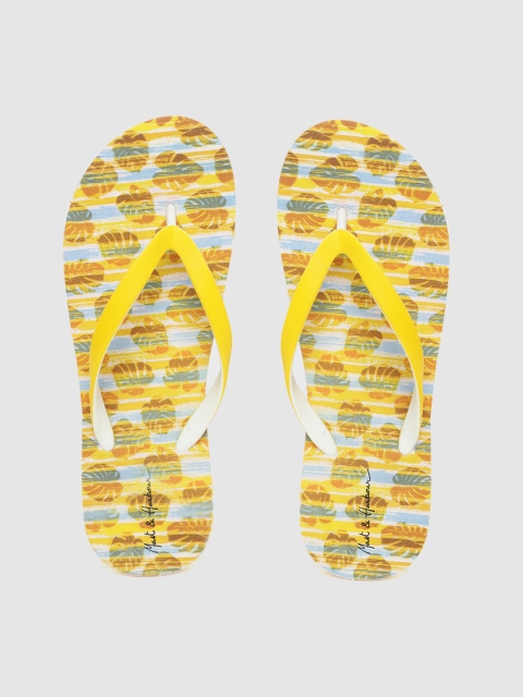

Mast & Harbour Women Yellow & Blue Printed Thong Flip-Flops