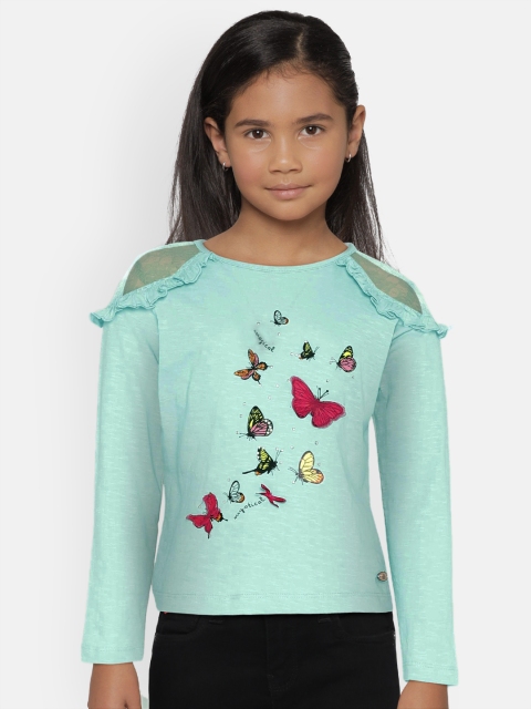 

UNDER FOURTEEN ONLY Girls Turquoise Blue Printed Top