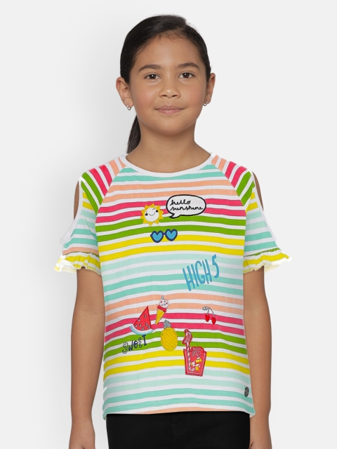 

UNDER FOURTEEN ONLY Girls Multicoloured Striped Round Neck T-shirt, Multi
