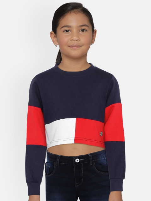 

UNDER FOURTEEN ONLY Girls Navy Blue & Red Colourblocked Sweatshirt