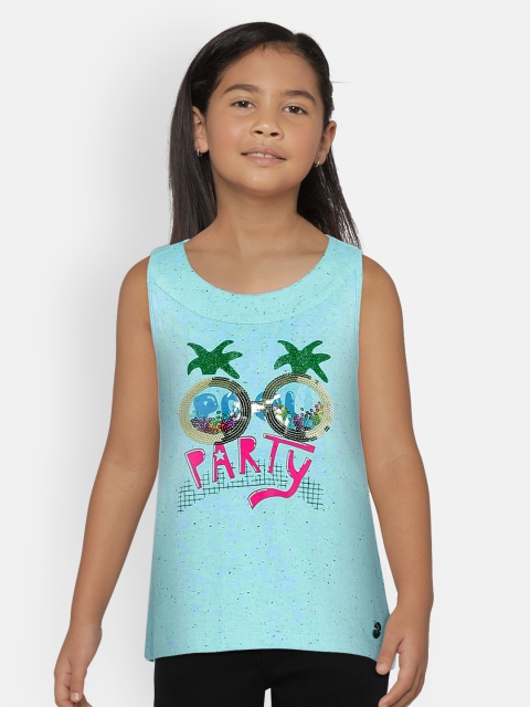 

UNDER FOURTEEN ONLY Girls Blue Printed Round Neck T-shirt
