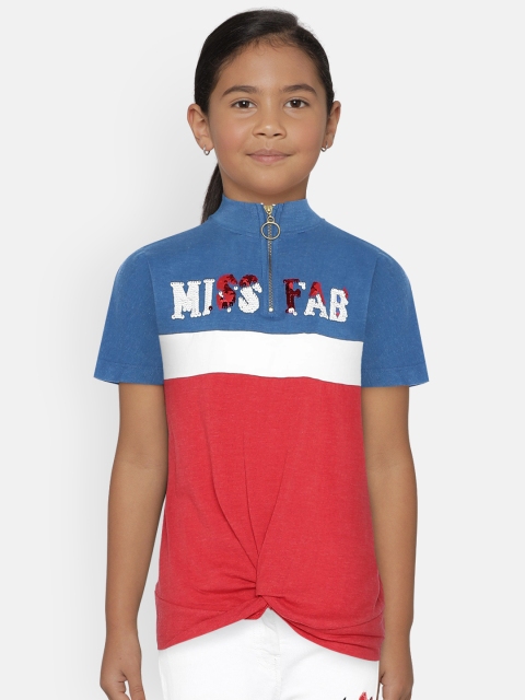 

UNDER FOURTEEN ONLY Girls Red & Blue Flip Sequin T-shirt