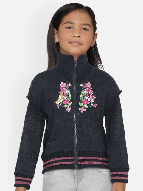 

UNDER FOURTEEN ONLY Girls Navy Blue Embroidered Sweatshirt