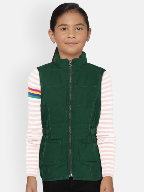 

UNDER FOURTEEN ONLY Girls Green Solid Padded Jacket