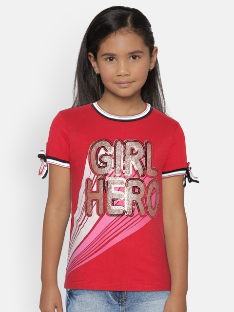 

UNDER FOURTEEN ONLY Girls Red Printed Round Neck T-shirt
