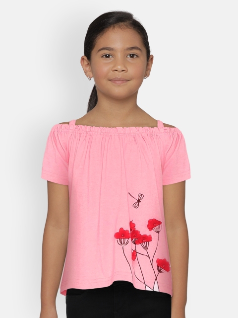 

UNDER FOURTEEN ONLY Girls Pink Printed Pure Cotton Top
