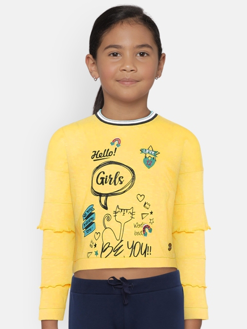 

UNDER FOURTEEN ONLY Girls Yellow Printed Top