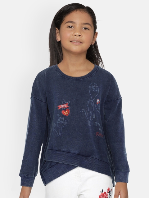 

UNDER FOURTEEN ONLY Girls Navy Blue Embroidered Sweatshirt