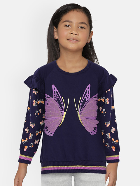 

UNDER FOURTEEN ONLY Girls Navy Blue & Purple Printed Sweatshirt