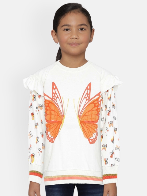 

UNDER FOURTEEN ONLY Girls Off-White & Orange Printed Sweatshirt