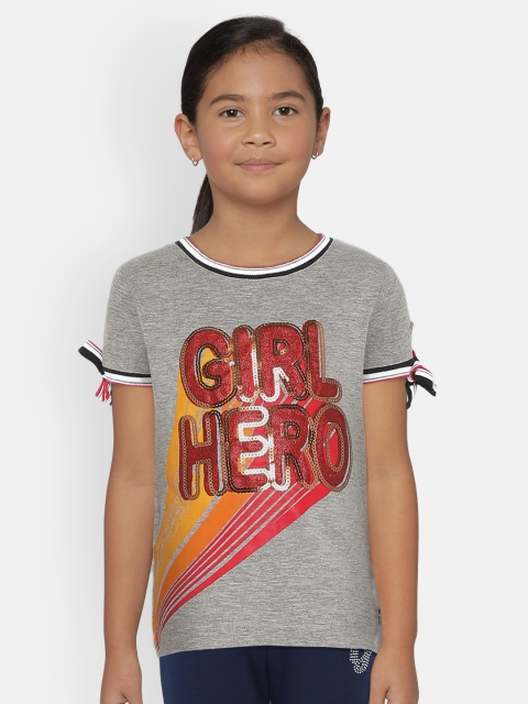 

UNDER FOURTEEN ONLY Girls Grey Sequined Round Neck T-shirt