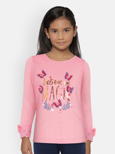 

UNDER FOURTEEN ONLY Girls Pink Printed Round Neck T-shirt