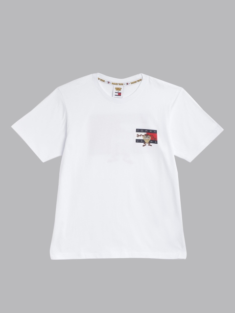 

Tommy Hilfiger Women White & Brown Tasmanian Devil Print Pure Cotton T-shirt