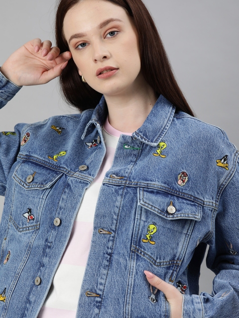 

Tommy Hilfiger Women Blue Looney Tunes Printed Denim Jacket