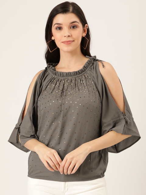

QUIERO Women Charcoal Grey Sequinned Top