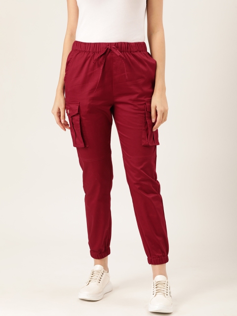 

QUIERO Women Red Regular Fit Solid Cargo Joggers