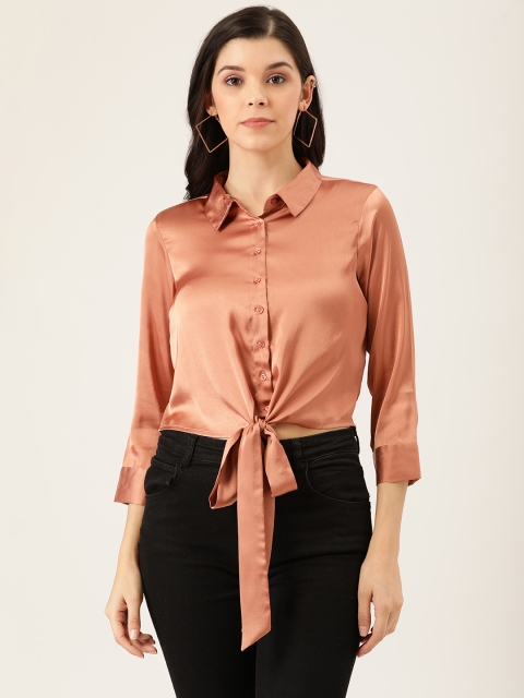 

QUIERO Women Brown Regular Fit Solid Satin Finish Casual Shirt