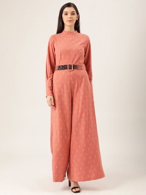 

QUIERO Women Peach-Coloured & Beige Printed Basic Jumpsuit