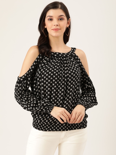 

QUIERO Women Black & White Printed Bardot Top