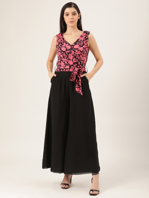

QUIERO Women Black & Pink Colourblocked Basic Jumpsuit