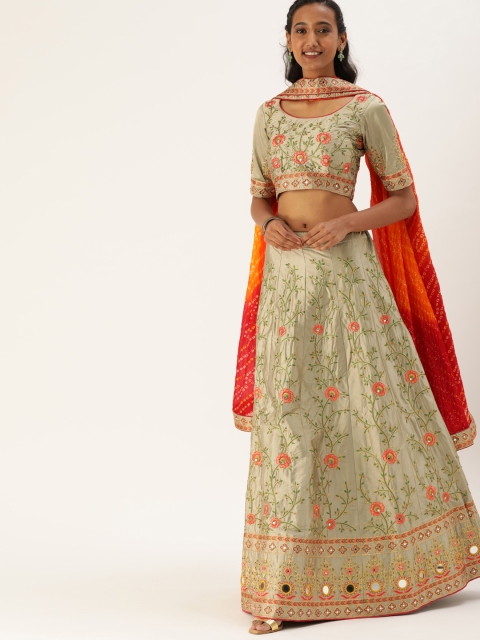 

panchhi Olive Green & Red Semi-Stitched Lehenga & Unstitched Blouse with Dupatta