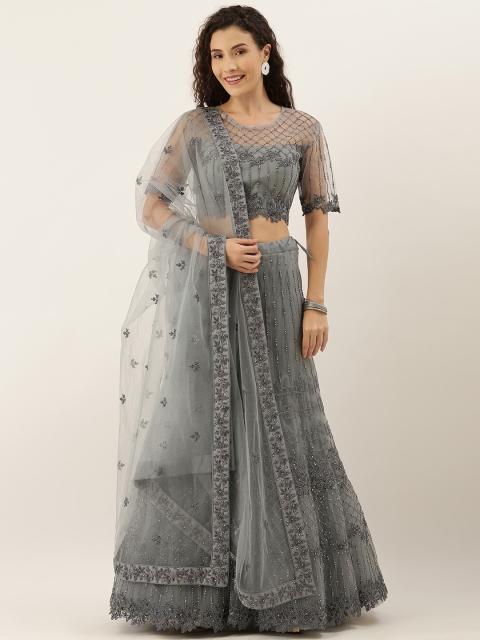 

panchhi Grey Embroidered Semi-Stitched Lehenga & Unstitched Blouse with Dupatta