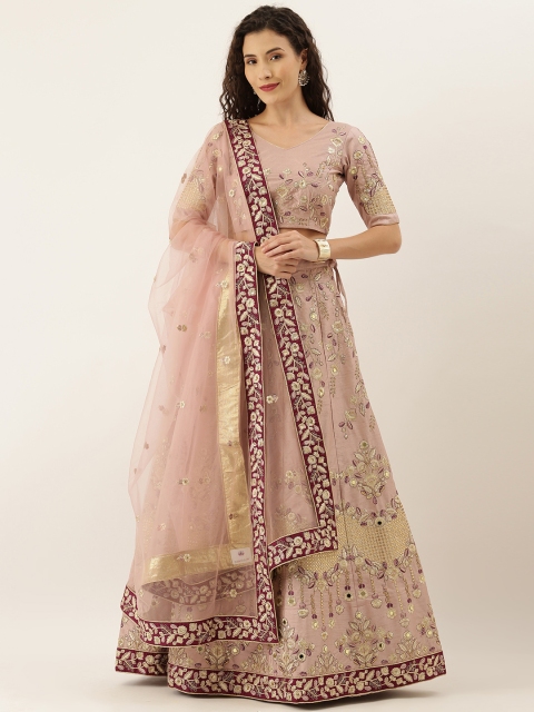 

panchhi Lavender & Gold-Toned Embroidered Semi-Stitched Lehenga & Unstitched Blouse with Dupatta