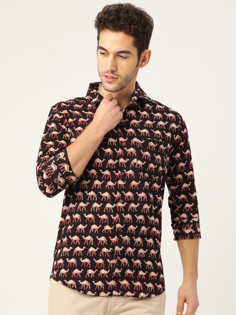 

Tistabene Men Black & Off-White Slim Fit Camel Block Print Casual Shirt