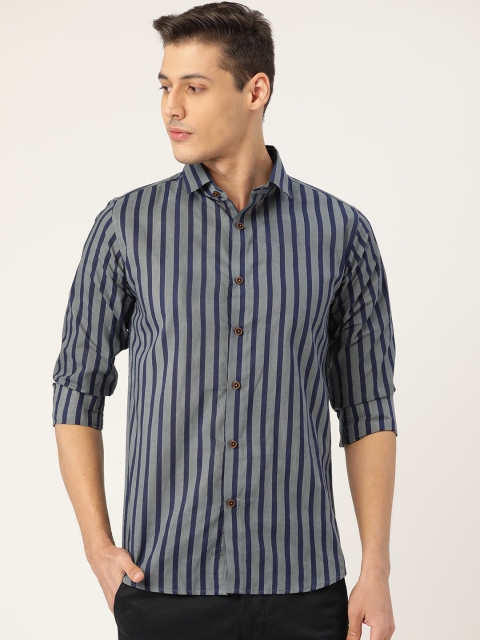 

Tistabene Men Navy Blue & Grey Regular Fit Striped Casual Shirt