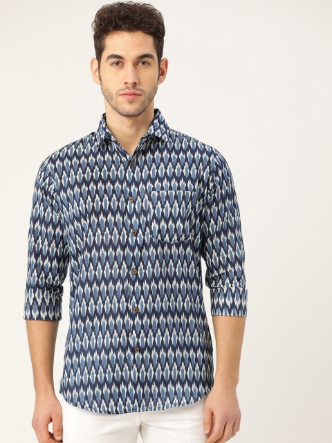 

Tistabene Men Blue & White Slim Fit Ikkat Print Casual Shirt