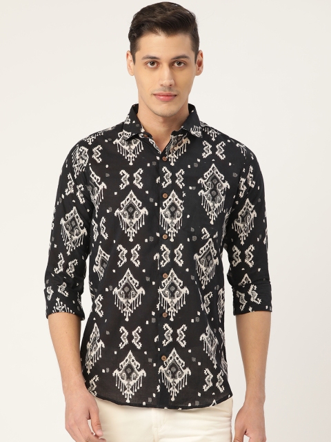 

Tistabene Men Black & Grey Slim Fit Tribal Block Print Casual Shirt