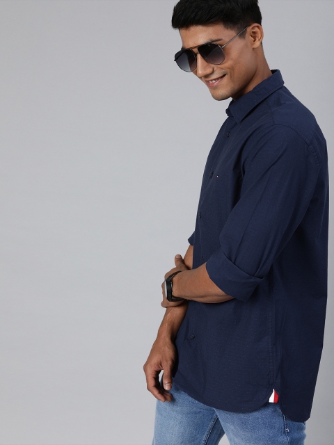 

Tommy Hilfiger Men Navy Blue Regular Fit Self Design Casual Shirt