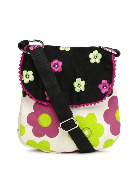 

Pick Pocket Off-White & Black Floral Print Sling Bag