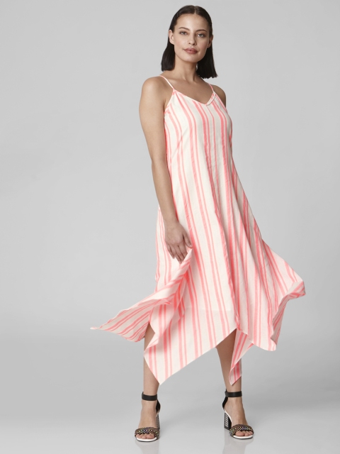 

Vero Moda Women White & Pink Striped A-Line Dress