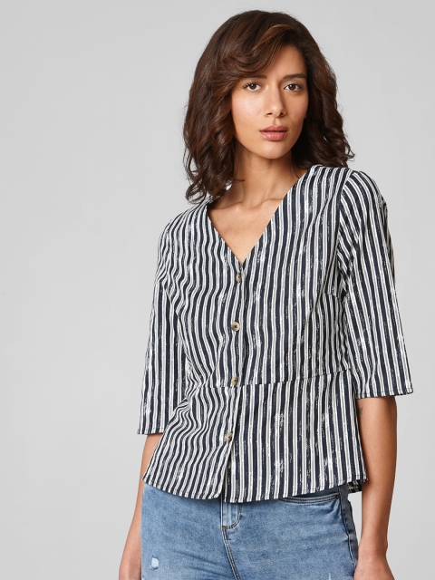 

Vero Moda Women Navy Blue & White Striped Shirt Style Top