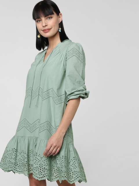 

Vero Moda Women Green Self Design Schiffli A-Line Dress