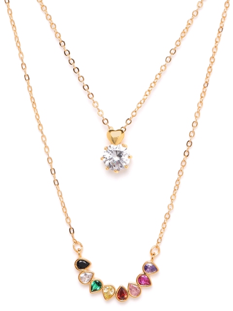 

ELLE Women Multi-Colored Gold-Plated CZ Studded Handcrafted Layered Necklace