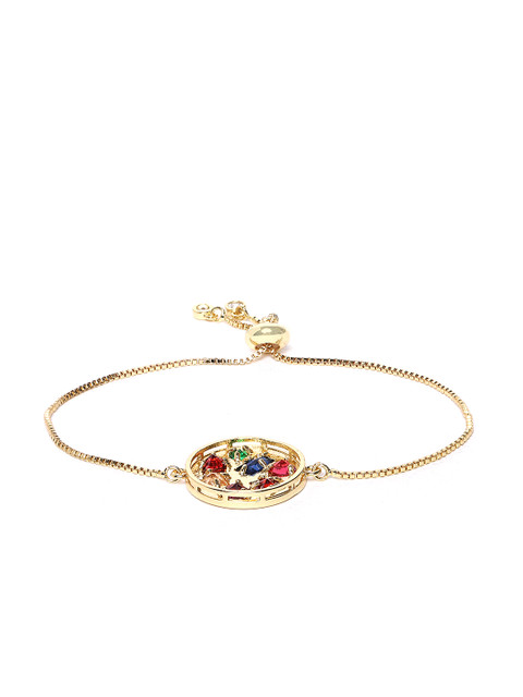 

DIVA WALK EXCLUSIVE Green & Red Gold-Plated CZ-Studded Disc Shaped Bangle Style Handcrafted Bracelet