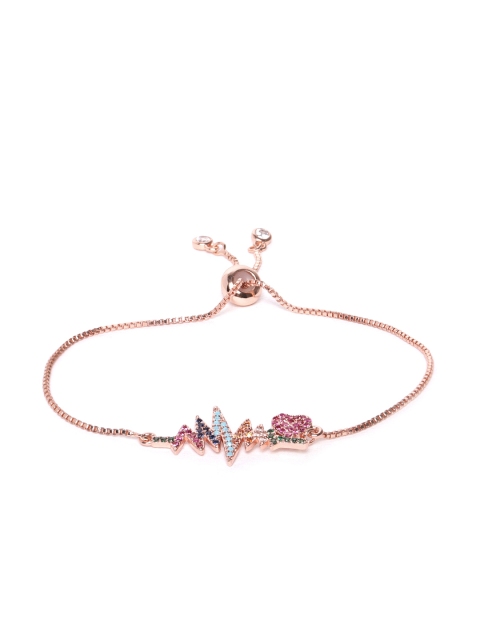 

ELLE Blue & Pink Rose Gold-Plated CZ-Studded Heart Rate Shaped Handcrafted Bracelet