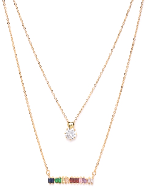 

DIVA WALK EXCLUSIVE Women Multi-Colored Gold-Plated CZ Studded Handcrafted Layered Necklace