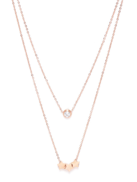 

ELLE Women Rose Gold-Plated Stone-Studded Handcrafted Star-Shaped Layered Necklace