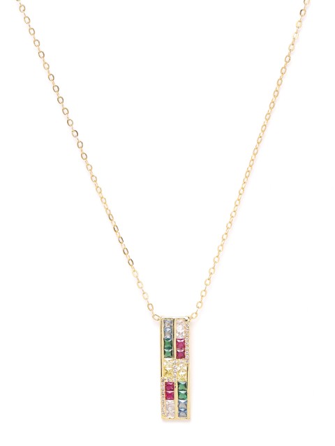 

DIVA WALK EXCLUSIVE Magenta & Green Gold-Plated CZ Studded Handcrafted Pendant with Chain