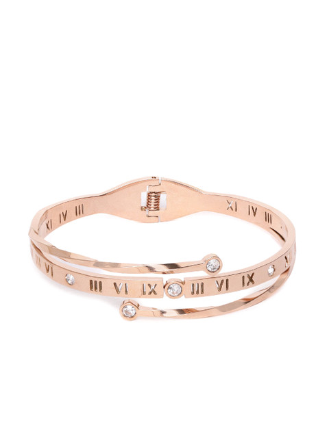 

ELLE Rose Gold-Plated CZ Studded Roman Number Engraved Handcrafted Cuff Bracelet