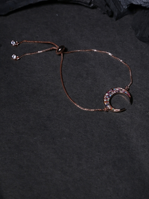 

ELLE Multicoloured Rose Gold-Plated CZ Studded Crescent Shaped Handcrafted Bracelet, Multi