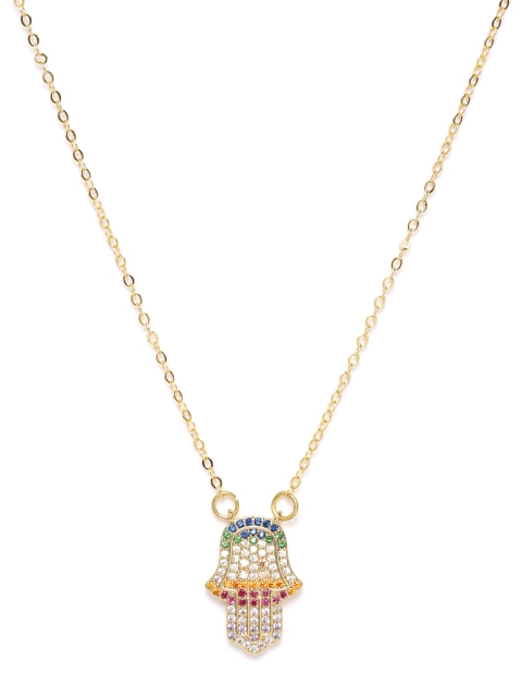 

DIVA WALK EXCLUSIVE Multicoloured Gold-Plated CZ Studded Hamsa Hand Shaped Handcrafted Necklace
