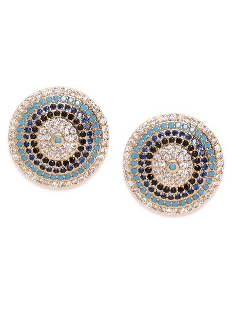 

DIVA WALK EXCLUSIVE Black & Blue Gold-Plated CZ-Studded Handcrafted Circular Studs