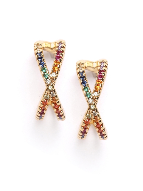 

ELLE Multicoloured Gold-Plated CZ-Studded Handcrafted Infinity-Shaped Studs, Multi