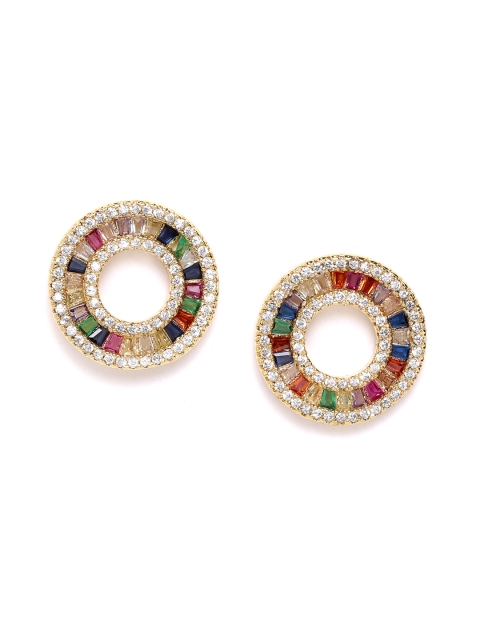 

ELLE Multicoloured Gold-Plated CZ-Studded Handcrafted Circular Studs, Multi