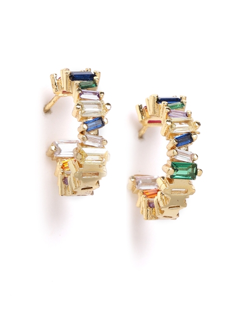 

DIVA WALK EXCLUSIVE Multicoloured Gold-Plated CZ-Studded Contemporary Studs, Multi